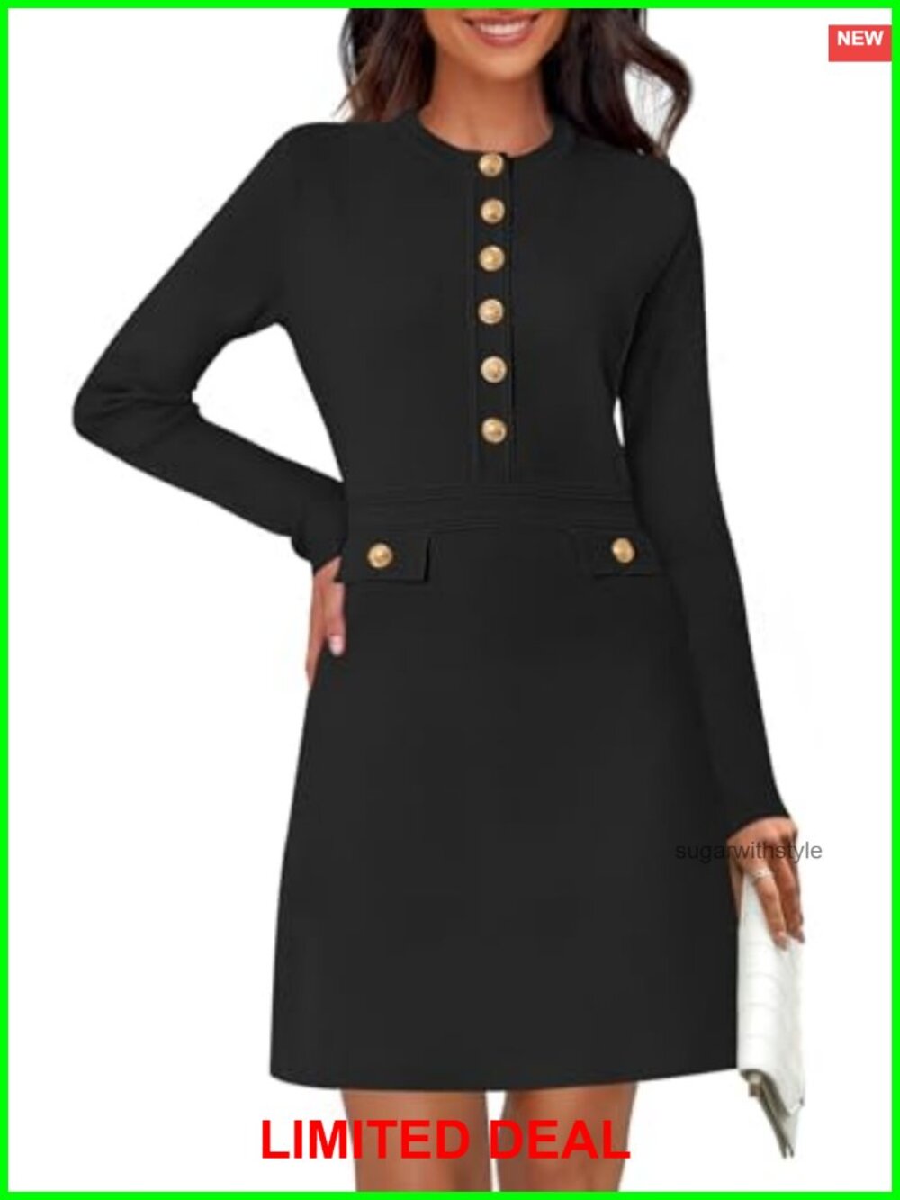 Knit Sweater Dress Button Down Empire Waist Long Sleeve Mini Business Casual